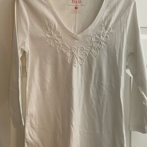 Bass Women's White Floral 3/4 Sleeve Top